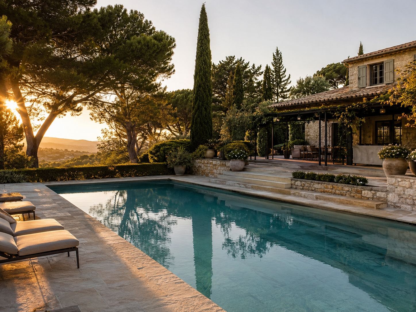Piscine claire prête avant l’arrivée des voyageurs